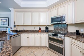 Fridge, microwave, oven, dishwasher