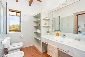 Bathtub, hair dryer, towels, soap