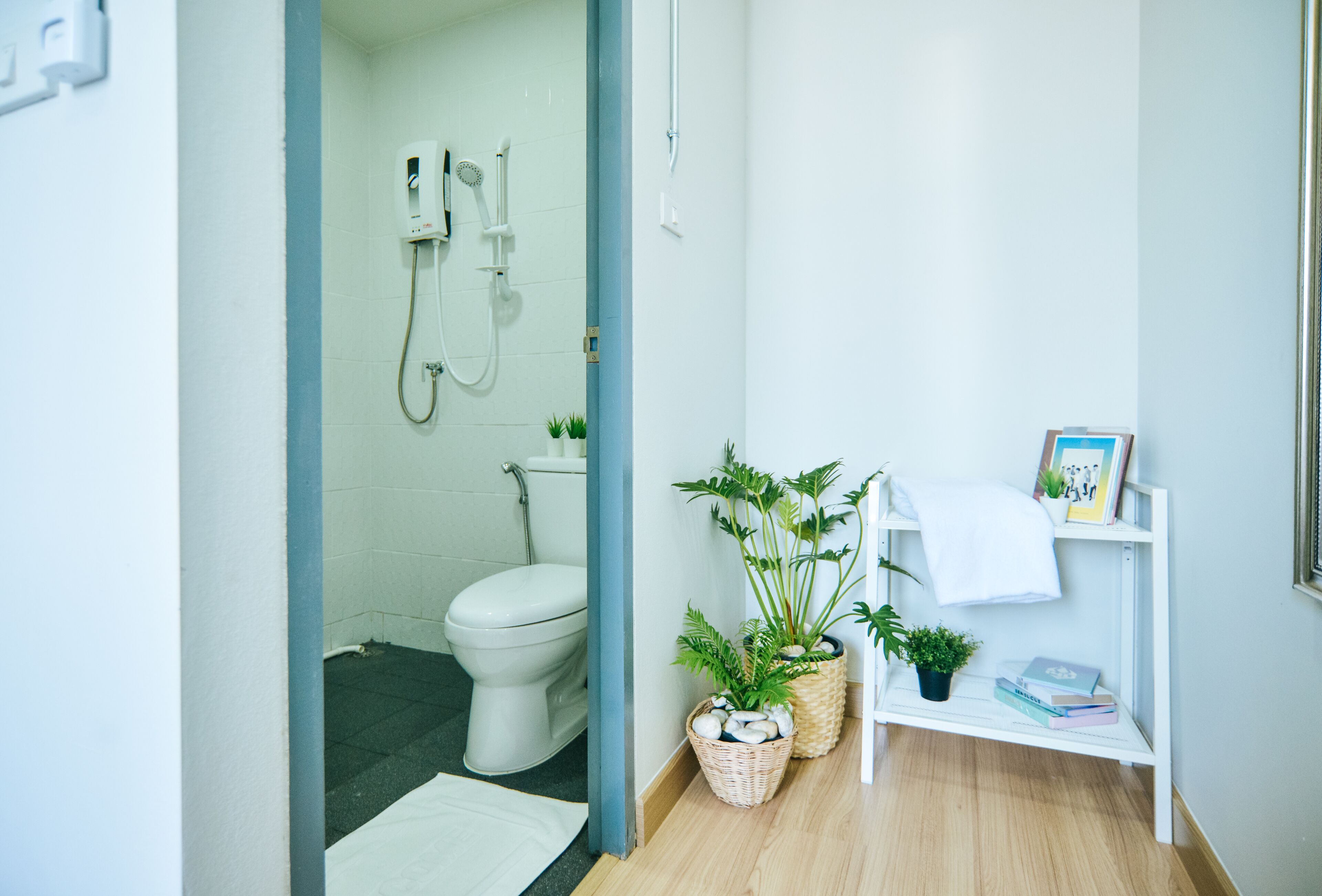 shower, rainfall showerhead, free toiletries, hair dryer