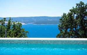 A swimming pool with a view of the sea and distant mountains. - Awesome home in Celina (Celina)