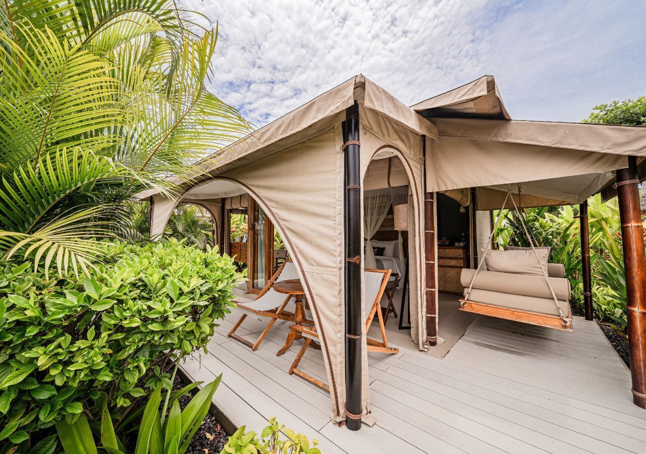 Tienda de campaña Deluxe, vista al jardín | Terraza o patio
