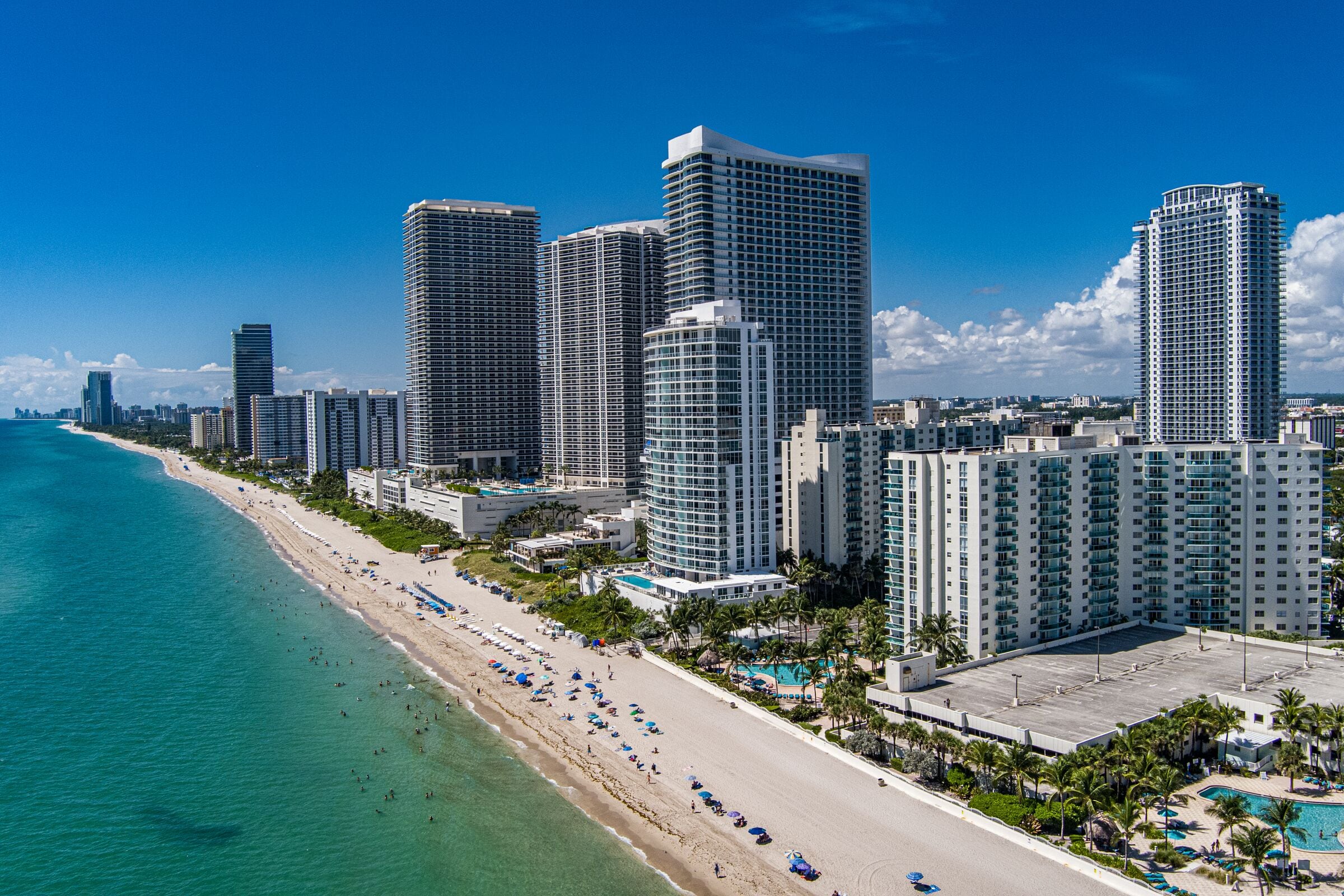On the beach, sun loungers, beach towels