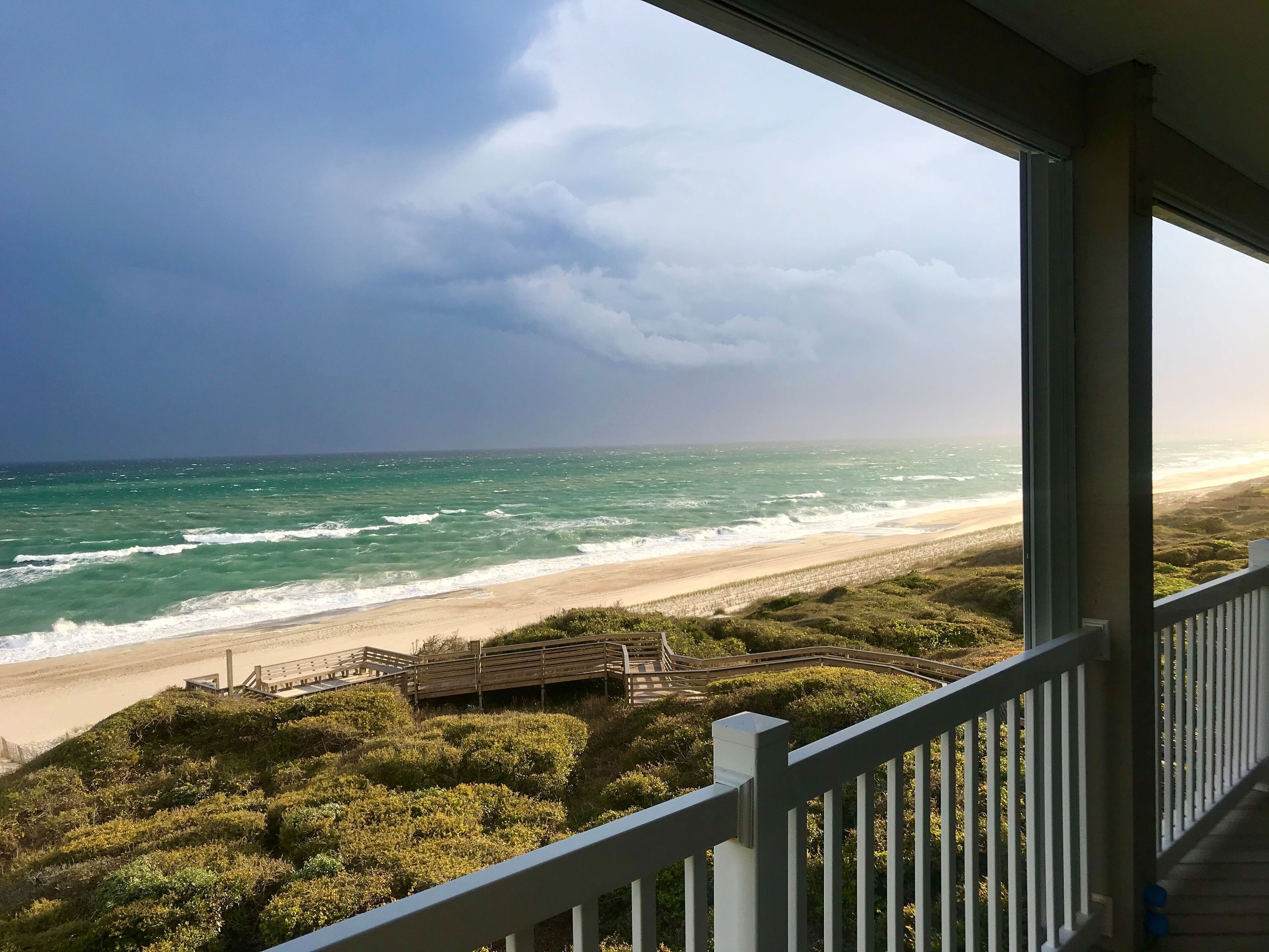 On the beach, sun-loungers