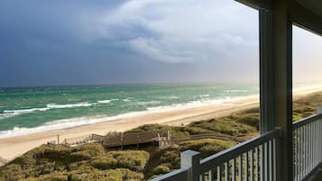 On the beach, sun loungers
