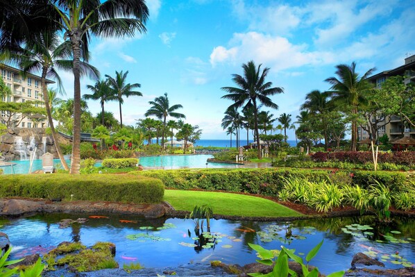 A resort with a swimming pool, palm trees, and a view of the ocean. - WESTIN KAANAPALI 5 STAR OCEAN RESORT
5 + Miles from Lahaina (Maui)