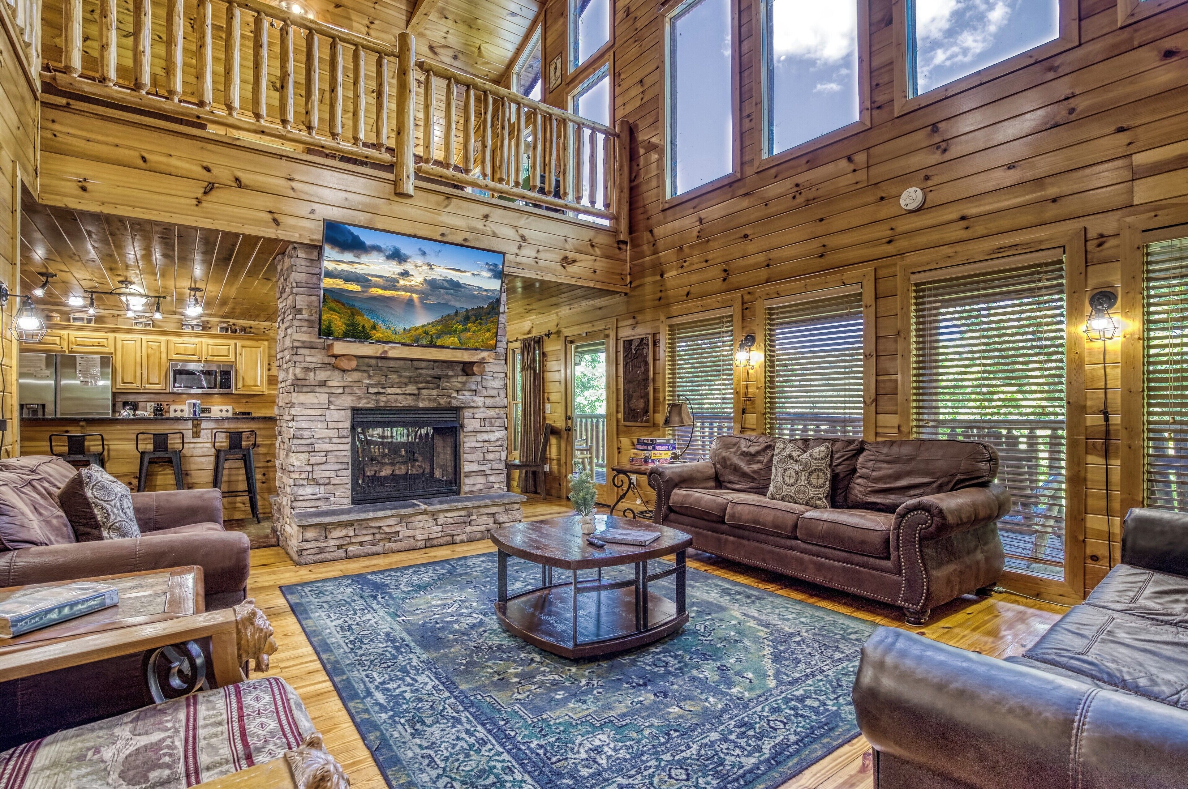 Smart TV, fireplace, video games, DVD player