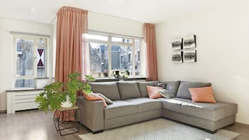 Een televisie, boeken en een stereo