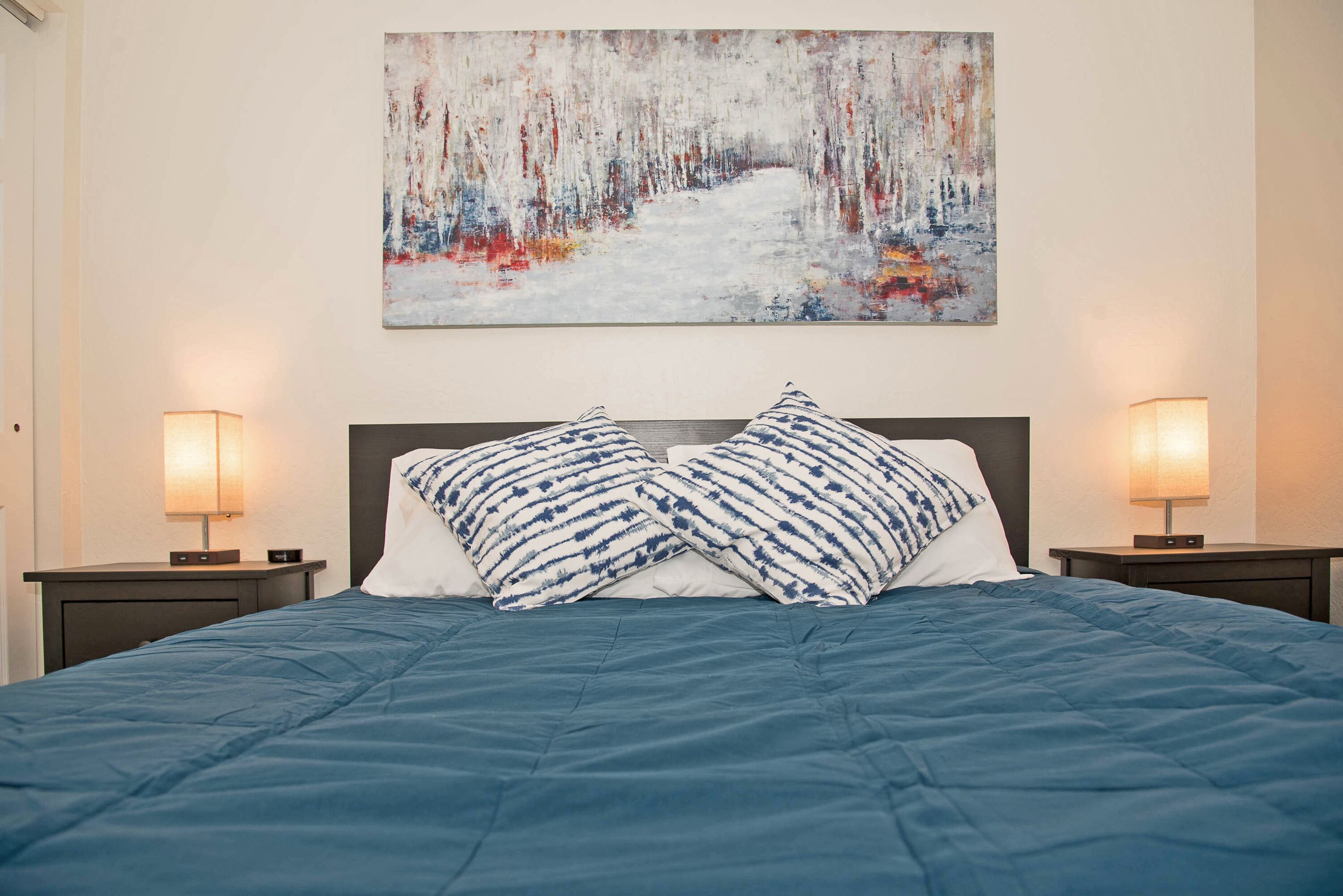 2 bedrooms, blackout curtains, iron/ironing board, travel cot