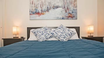 2 bedrooms, blackout curtains, iron/ironing board, travel cot