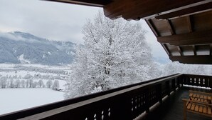 A snowy landscape with a view of mountains and a tree covered in snow. - Spacious, privacy and beautiful unobstructed view of the mountains and valley (Stuhlfelden)