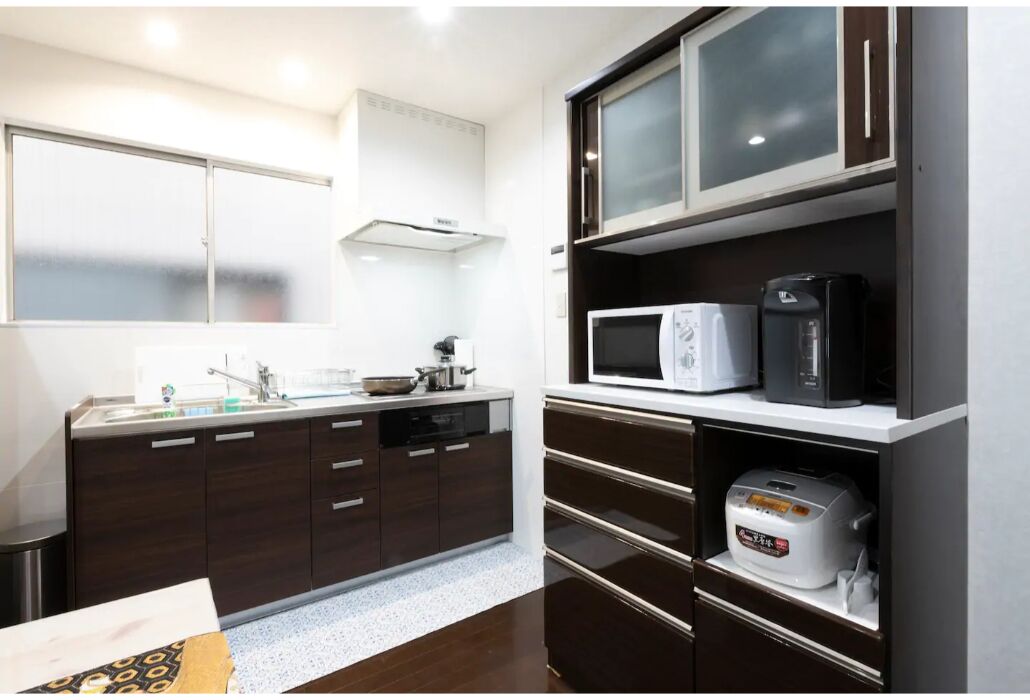 Fridge, microwave, stovetop, high chair