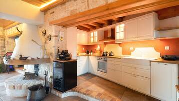 Romantic Villa, Private Pool | Private kitchen | Full-sized fridge, microwave, oven, stovetop