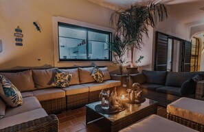 TV, fireplace, music library, stereo