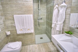 Een douche, een regendouche, gratis toiletartikelen, een haardroger