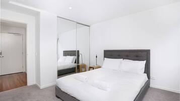 1 bedroom, laptop workspace, iron/ironing board, bed sheets