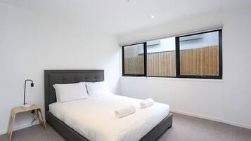 1 bedroom, laptop workspace, iron/ironing board, bed sheets