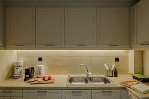 Superior Apartment, 2 Bedrooms (Α2) | Private kitchen | Full-size fridge, oven, stovetop, coffee/tea maker