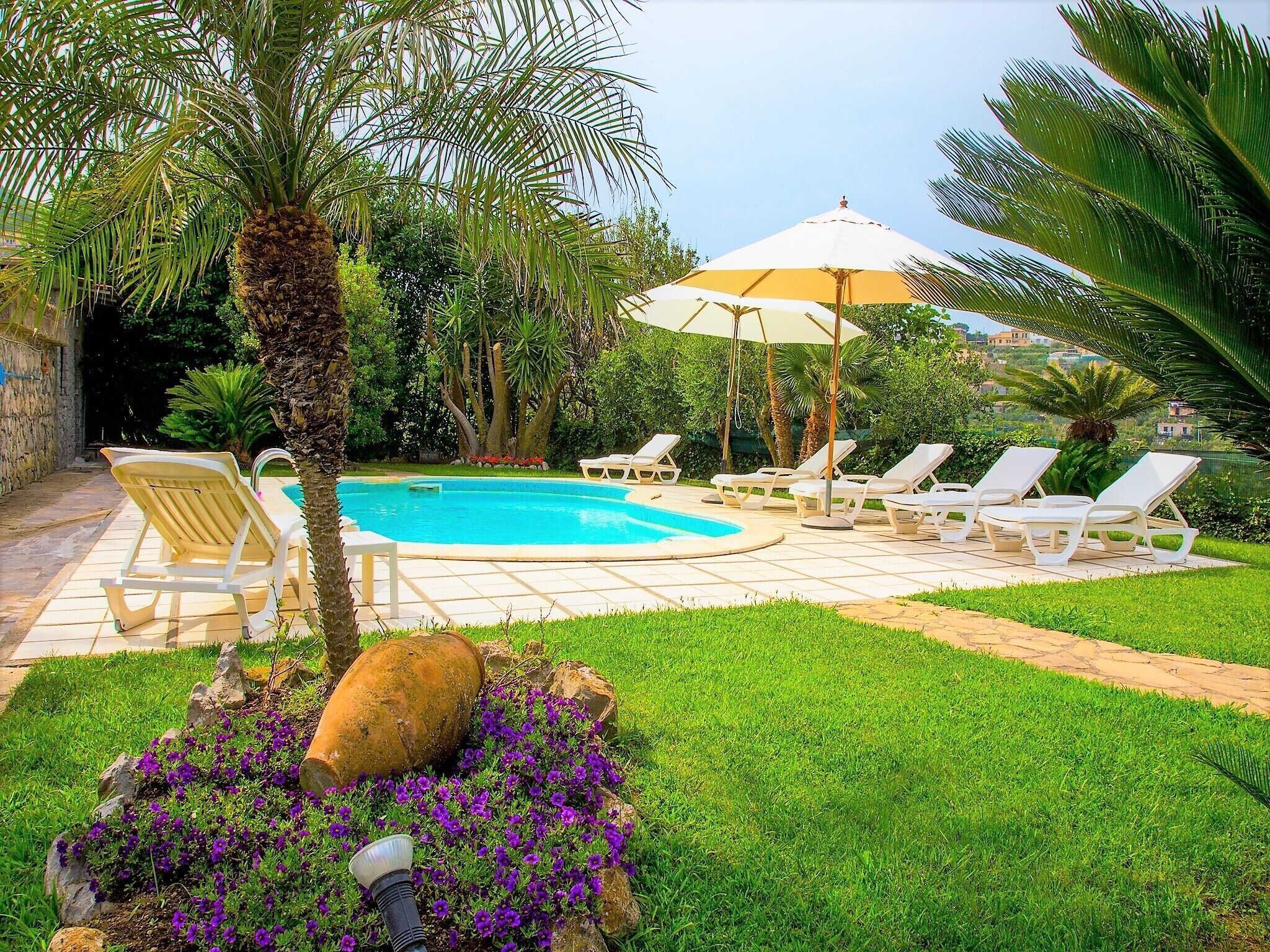 Seasonal outdoor pool, sun loungers
