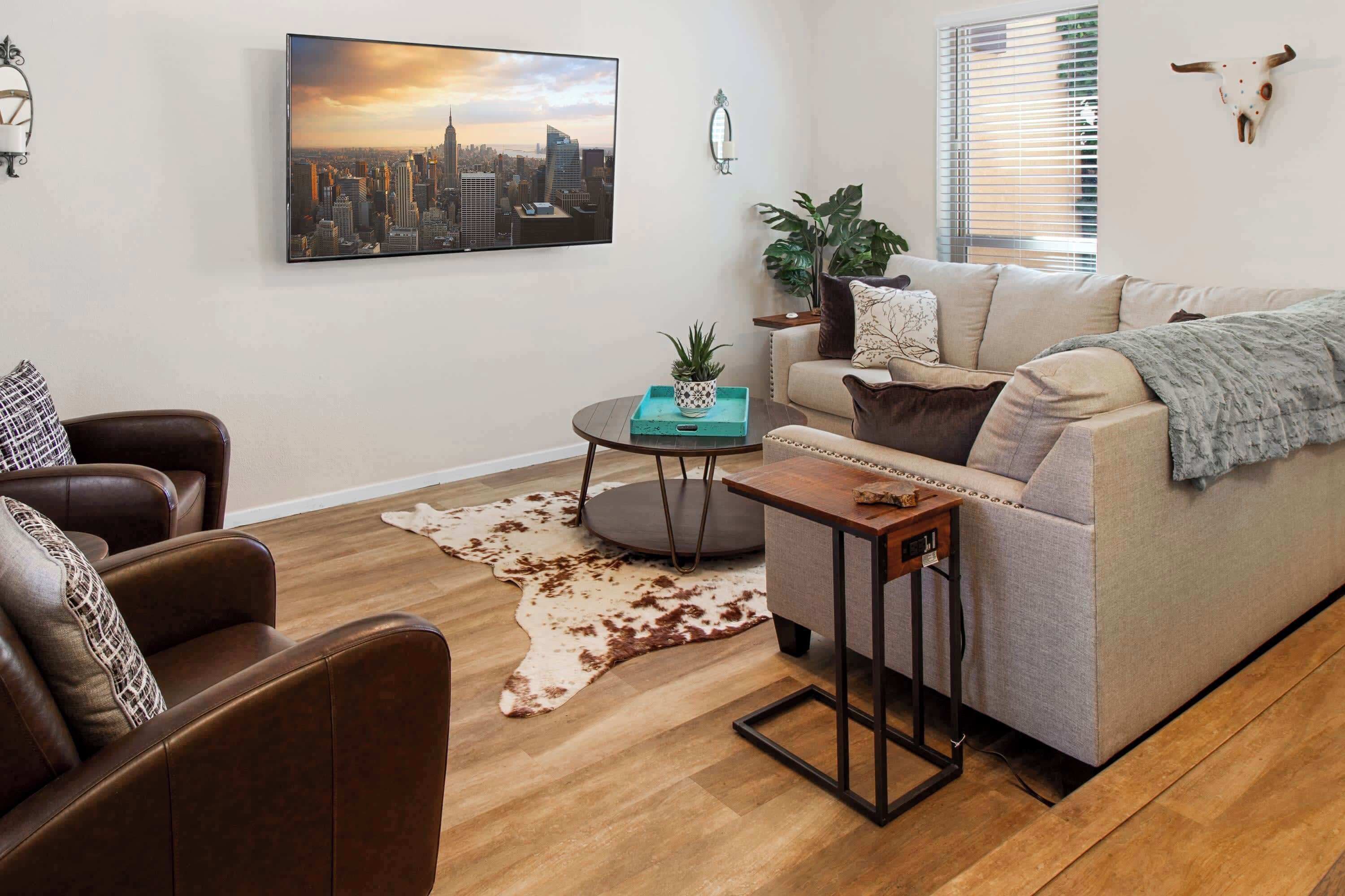 TV, fireplace, Netflix, smart speakers