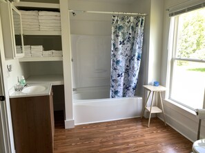 Combined shower/bathtub, hair dryer, towels, toilet paper - Tranquil Oceanfront Trip Back in Time (Milbridge)