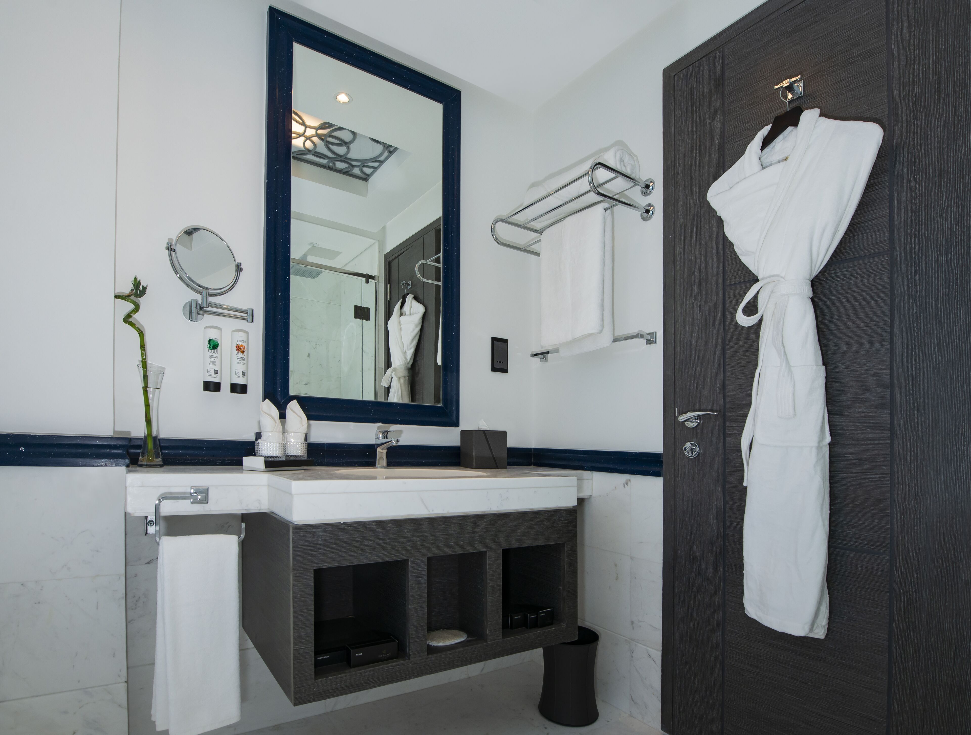 free toiletries, hair dryer, bathrobes, slippers