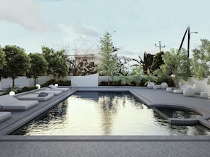 Seasonal outdoor pool, pool umbrellas, pool loungers - Inoe Boutique Hotel  (Santorini)
