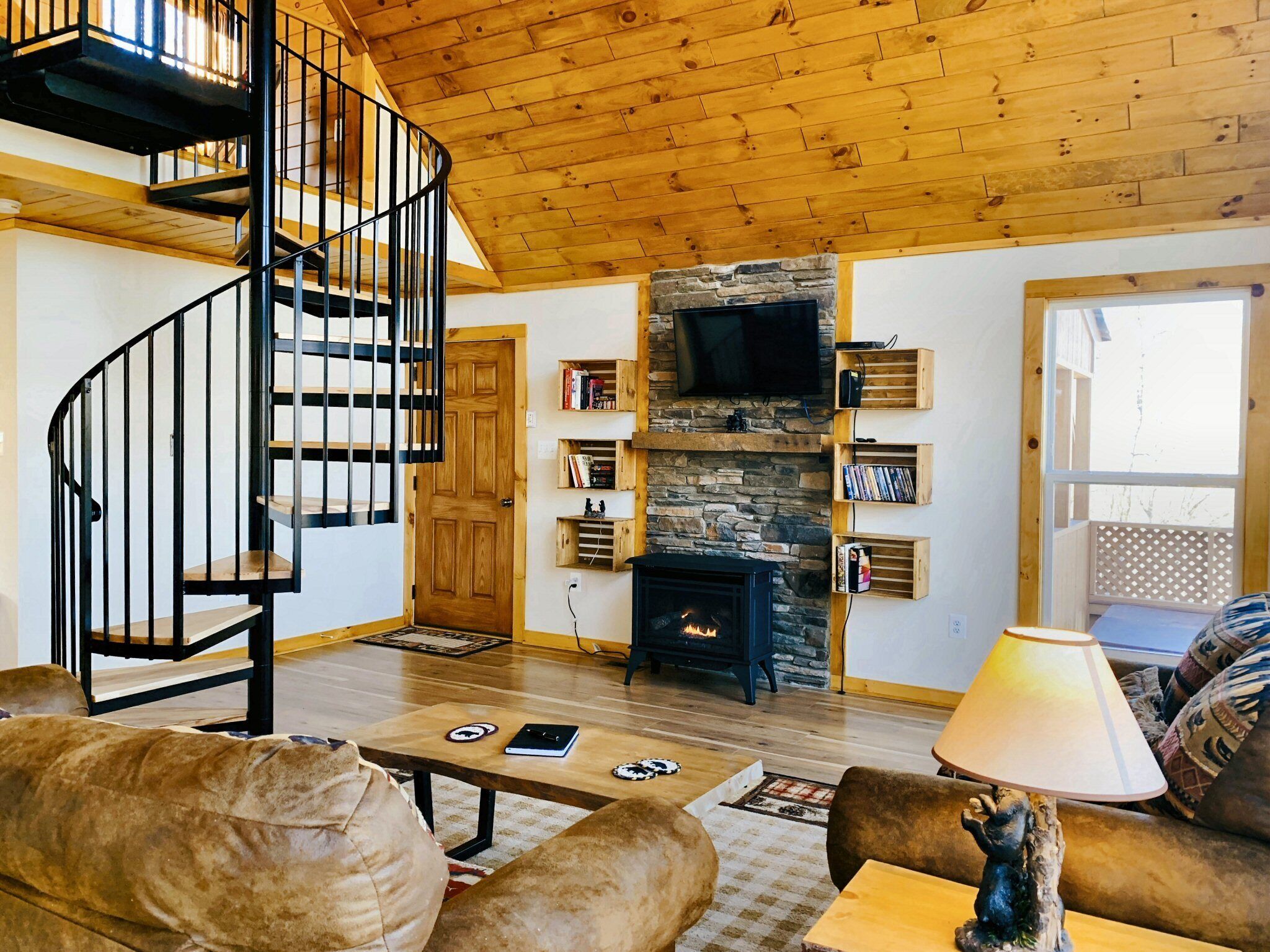 Smart TV, fireplace, DVD player, books