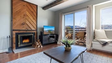 Télévision, cheminée, espaces bureaux