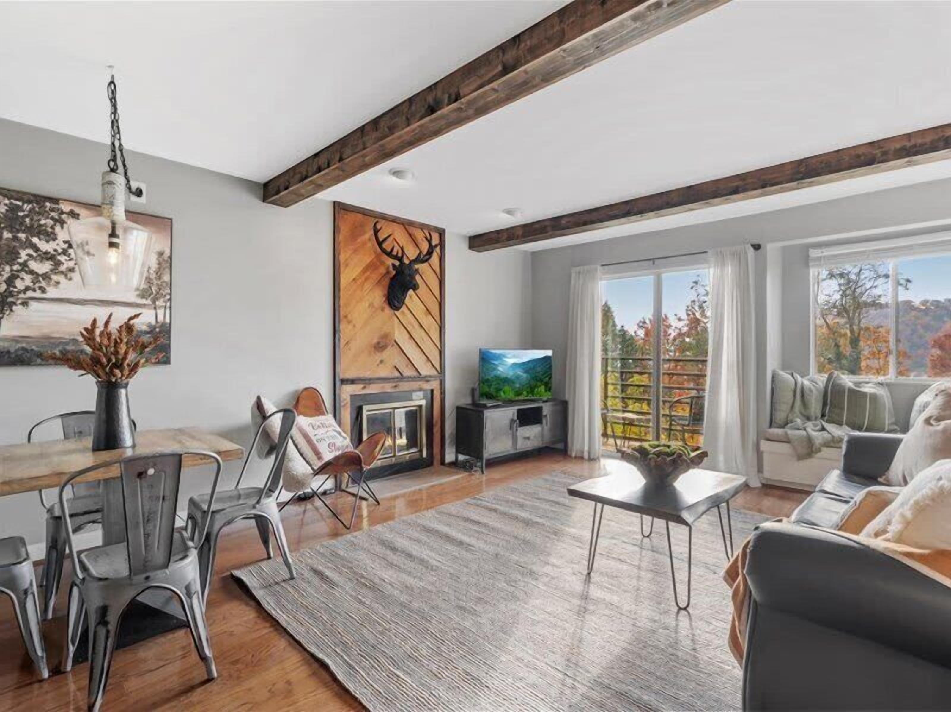 TV, fireplace, offices