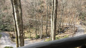 Ein bewaldetes Gebiet mit einem Feldweg und einem Holzafence.
