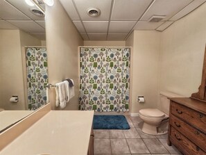 Bathtub, hair dryer, towels