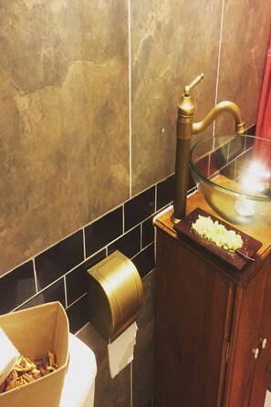 Douche, séchoir à cheveux, serviettes fournies, savon
