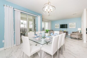 Villa (1581FD Champions Gate Resort Home ) | Private kitchen | Fridge, microwave, cookware/dishes/utensils, dining tables