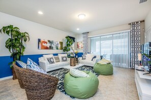 Villa (Windsor at Westside IHR 4061) | Living room | Flat-screen TV, DVD player - 7 Bdrm5.5 Bathvillagame Roomspa (Kissimmee)