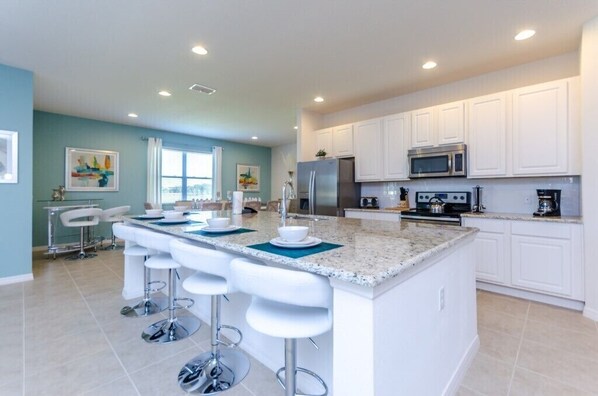 Villa (6160BOA) | Private kitchen | Fridge, microwave, cookware/dishes/utensils - Cool and Modern 9 Bed 7 Ba Villa Pool & Spa 6160boa (Davenport)