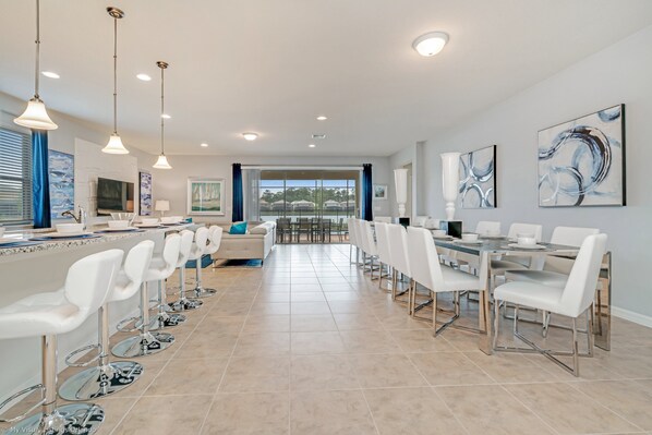 Villa | Private kitchen | Fridge, microwave, cookware/dishes/utensils