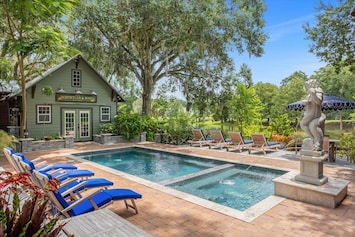 Pool w/spa. 35 dollars a day additional to use pool/spa, pub/game room & gym