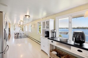 Fridge, microwave, oven, stovetop - Great Herring Pond -Waterfront home with private dock near beaches and Cape Cod  (Plymouth)