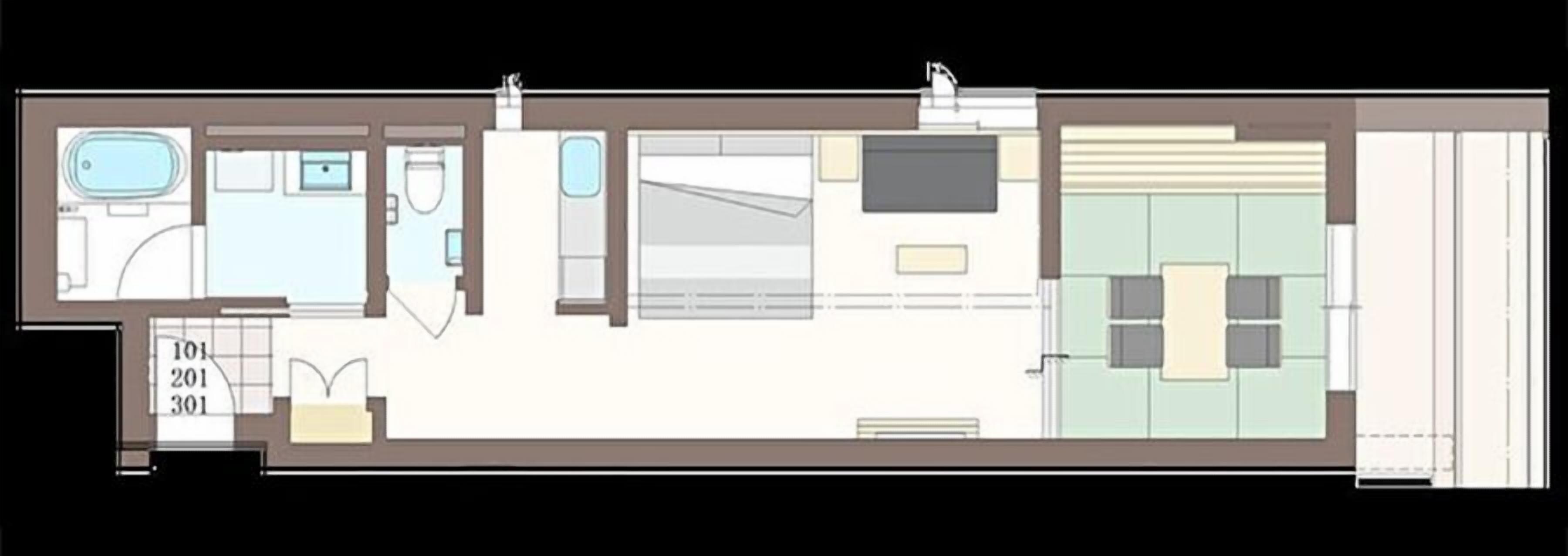 01 meboso deluxe king room, japanese western style with kitchenette, non smoking | floor plan
