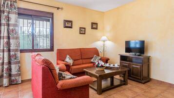 Een televisie en een open haard