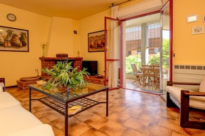 TV, fireplace