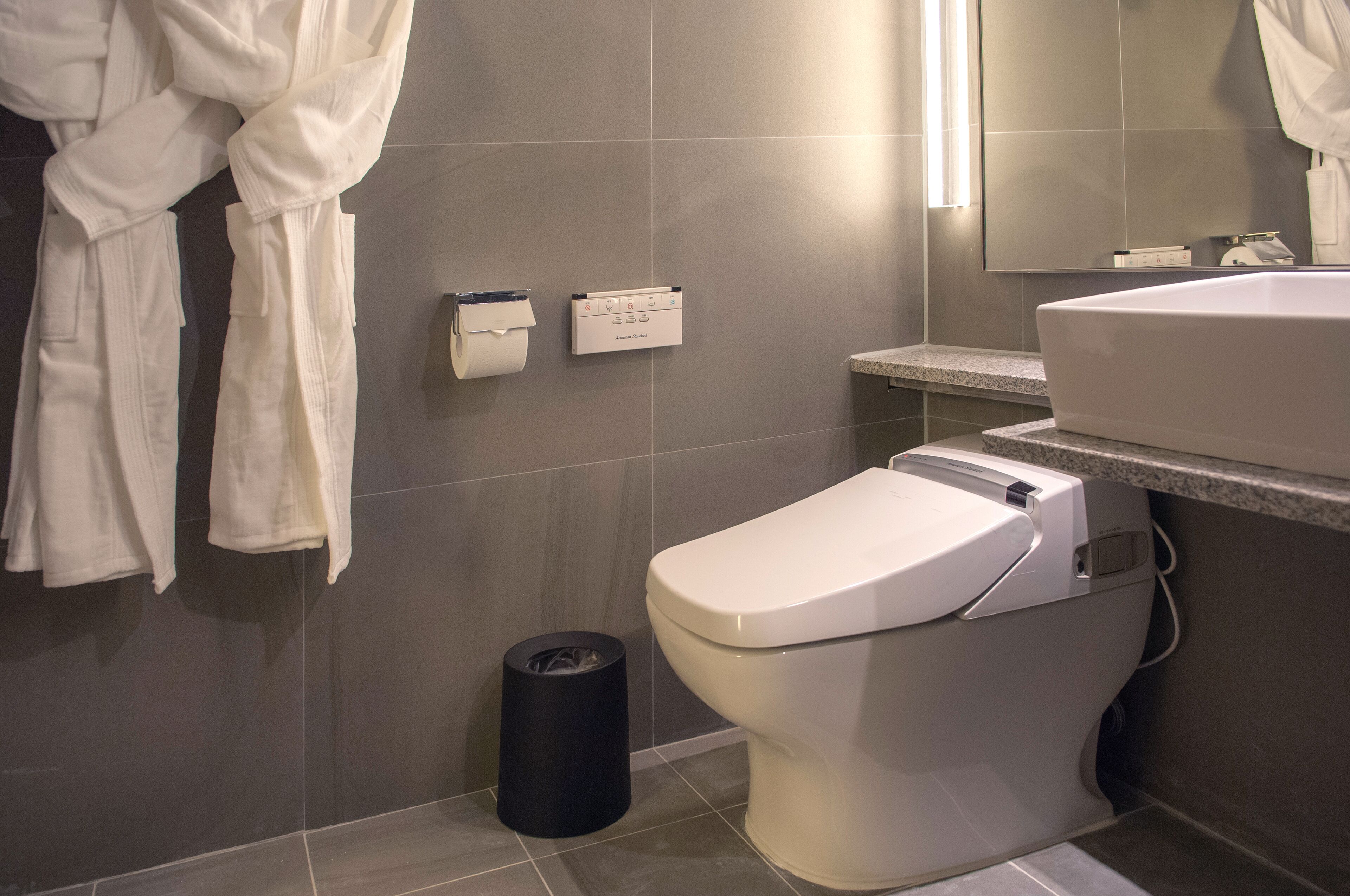 free toiletries, hair dryer, bathrobes, bidet