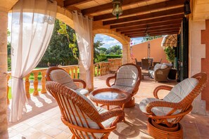 Terrace/patio - Rustic Holiday House Es Fasser with Pool, Garden, Terraces & Wi-Fi; Parking and Garage Available (Son Servera,)