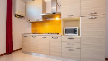 Fridge, microwave, stovetop, cookware/dishes/utensils