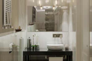 Dusche, Haartrockner, Bidet, Handtücher