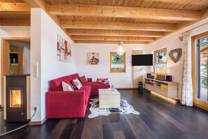 Una televisión, una chimenea, un reproductor de DVD