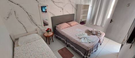 Desk, free WiFi, bed sheets