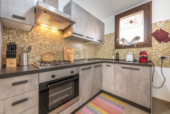 Fridge, oven, stovetop, dishwasher