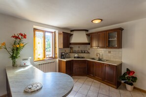 Fridge, oven, stovetop, coffee/tea maker