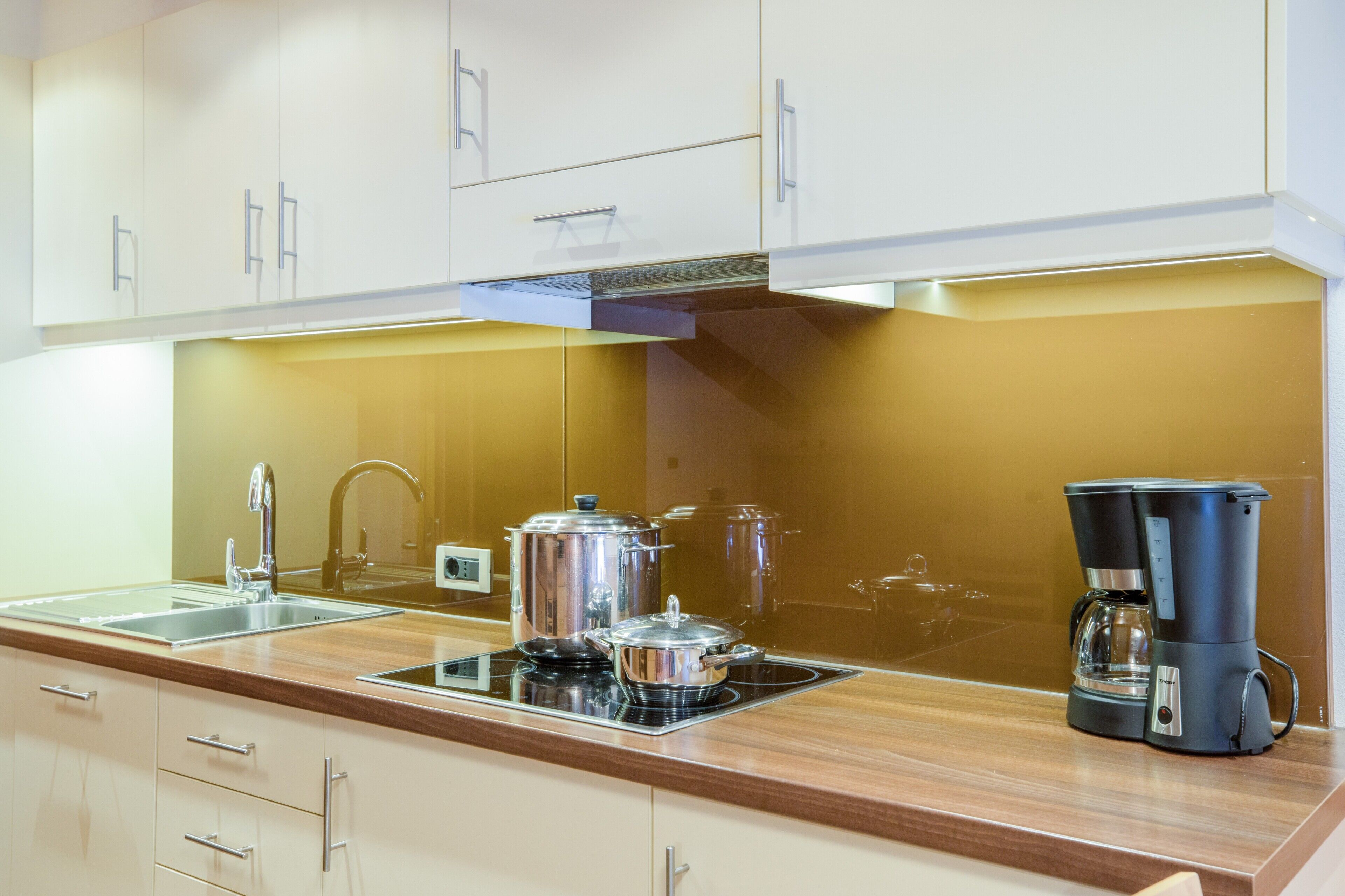 Fridge, stovetop, dishwasher, electric kettle